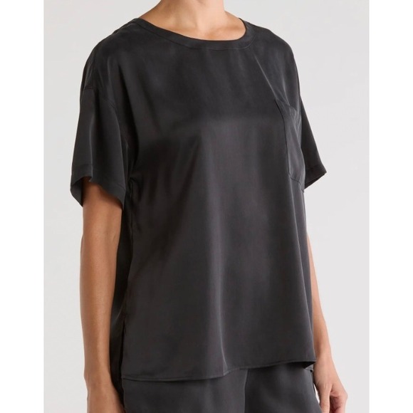 Lunya Washable Silk Black One Pocket Slouchy Loungewear Pajama Top SZ XS/S - Picture 2 of 10